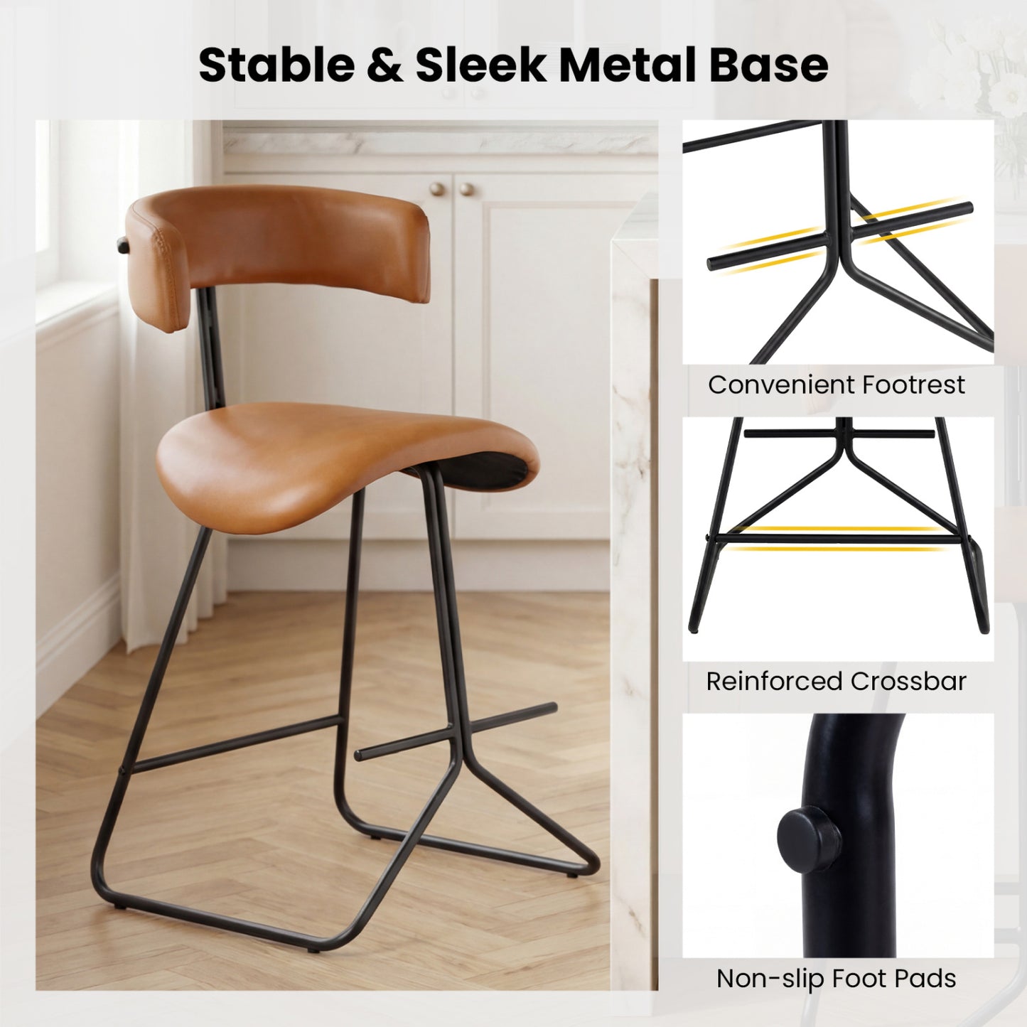 Set Of 2 Counter Height Stools, 25 Inch, Faux Leather, Espresso Bar Stools at Gallery Canada