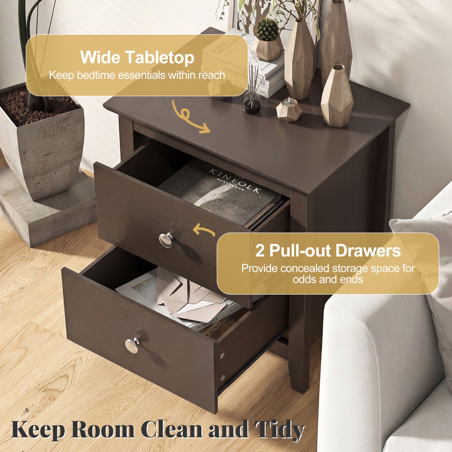 Modern Nightstand Set, 2 Drawers, Brown Nightstands at Gallery Canada