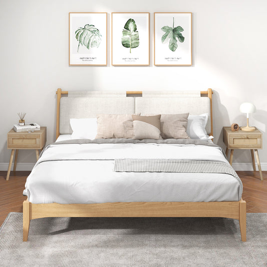 Modern Rattan Nightstand Set, 2 Drawer Solid Wood Legs, Natural Nightstands Natural at Gallery Canada