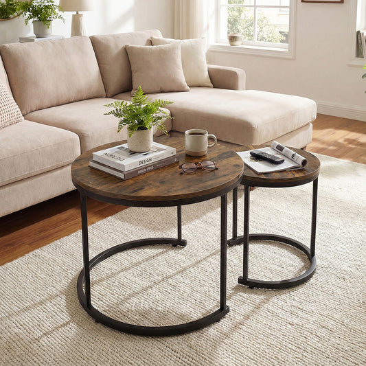 Modern Round Stacking Nesting Coffee Tables, Rustic Brown Coffee Tables Rustic Brown at Gallery Canada