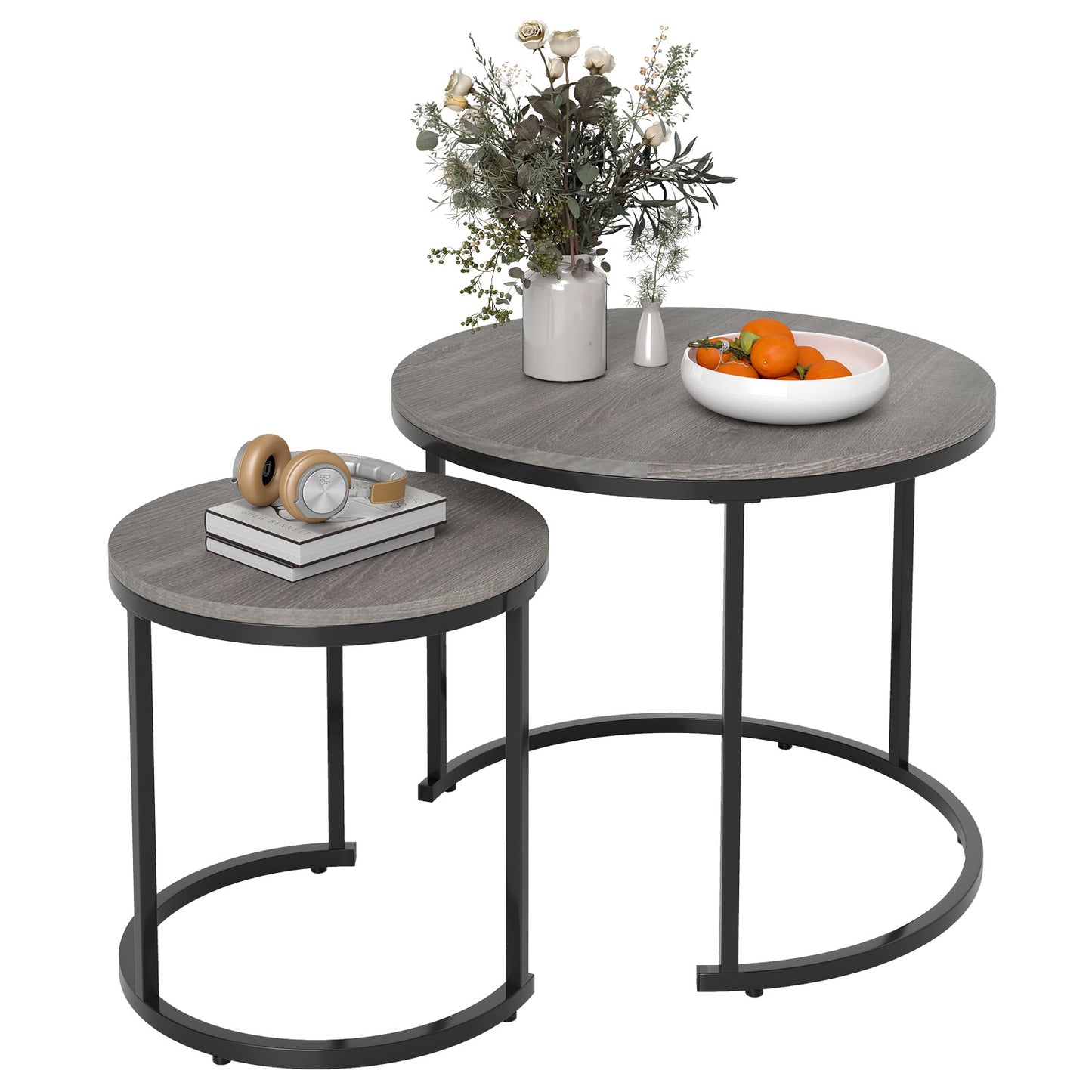 Modern Round Stacking Nesting Coffee Tables, Set of 2, Oak Coffee Tables at Gallery Canada