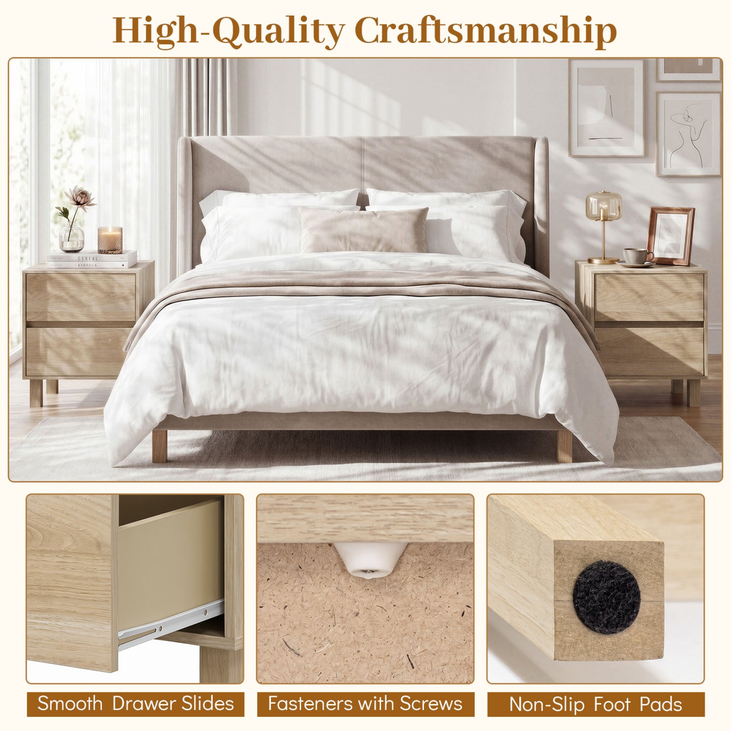 Set of 2 Modern Wooden End Table with 2 Storage Drawers, Natural End & Side Tables at Gallery Canada