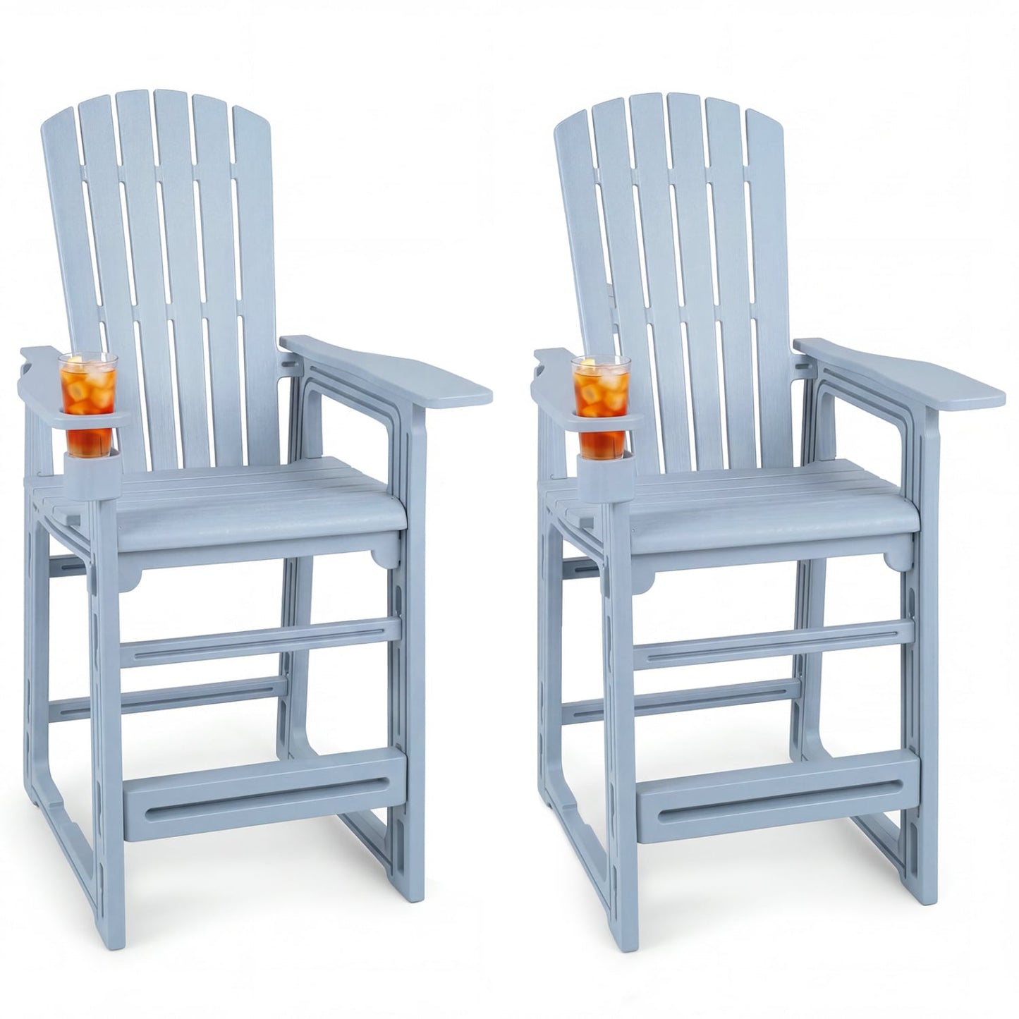 Set of 2 29" Outdoor Bar Stools with Backrest, Gray
