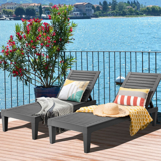 Set of 2 Outdoor Chaise Lounge Chair with 5 Positions Adjustable Backrest, Black Outdoor Chaise Lounges Black at Gallery Canada