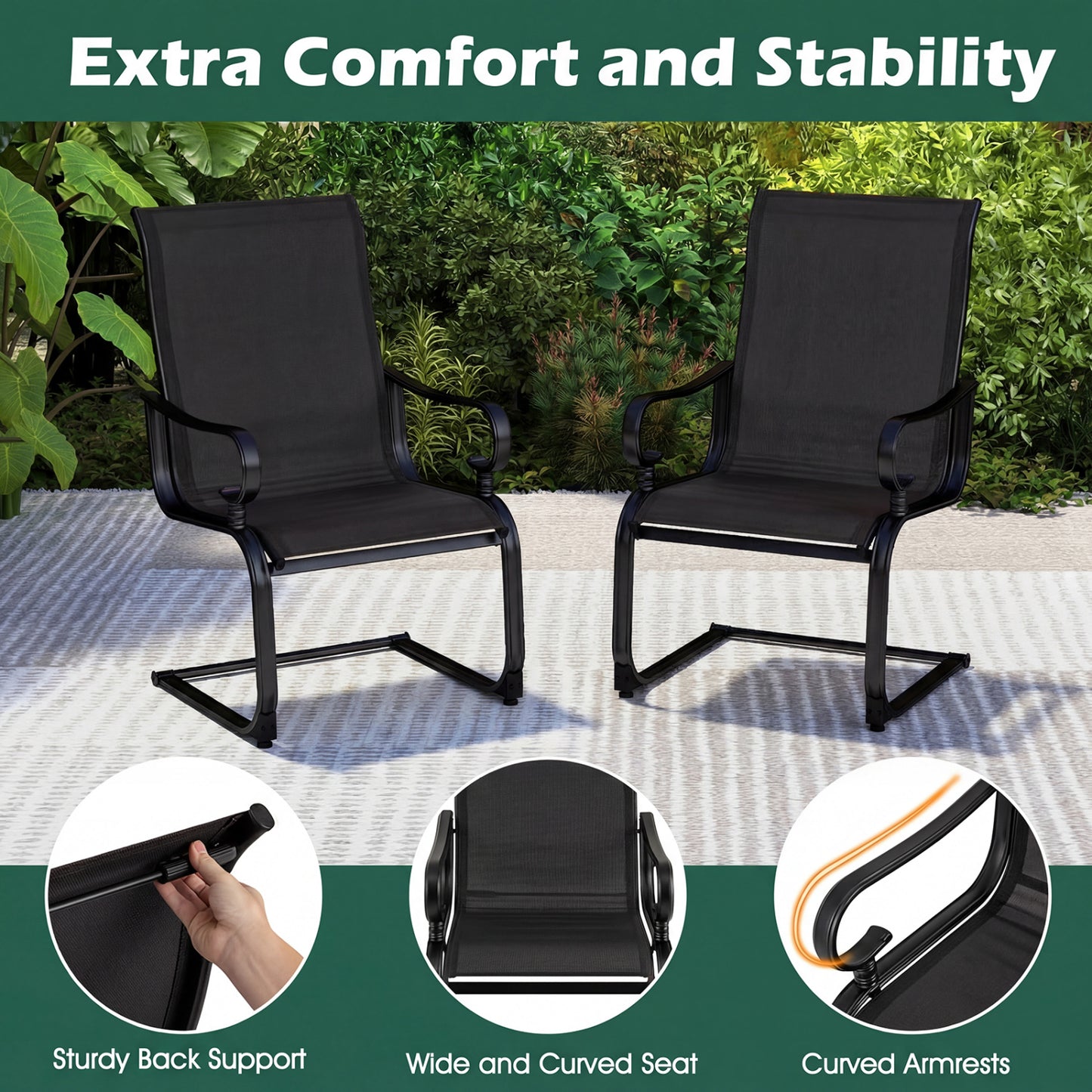Set of 2 Patio Chairs, Quick-Dry Fabric, Black Patio Dining Chairs at Gallery Canada