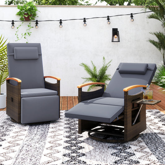 Set 2 Patio Rattan Swivel Recliner Chairs, Gray Outdoor Chaise Lounges Gray at Gallery Canada