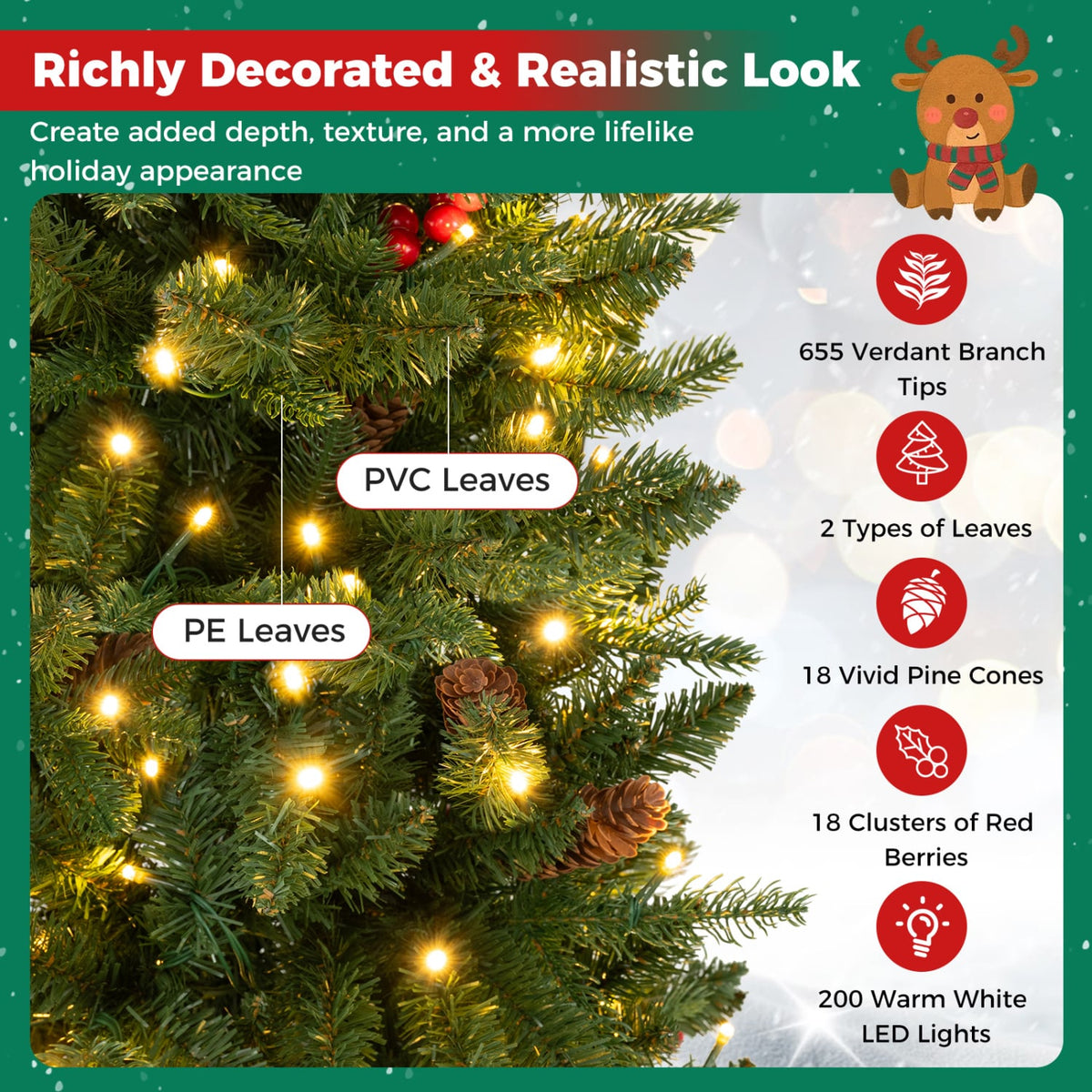 2 Pre-Lit Potted Artificial Christmas Trees, 6FT, Green