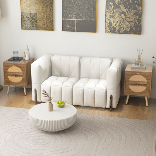 Set of 2 Rattan Nightstands, 2 Drawers, Solid Wood Legs, Natural Nightstands Natural at Gallery Canada