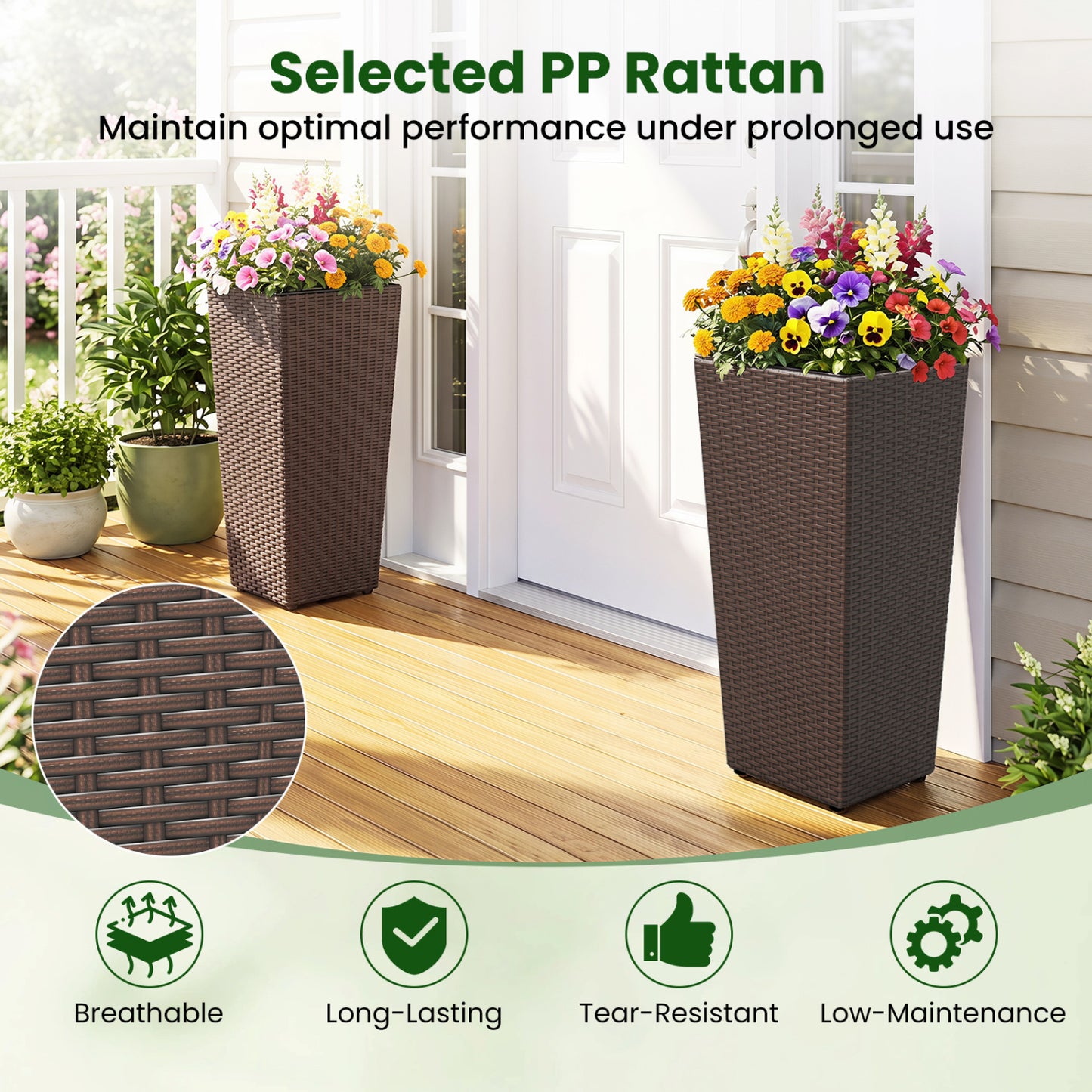 Rattan Tall Plant Pots Set of 2, Brown
