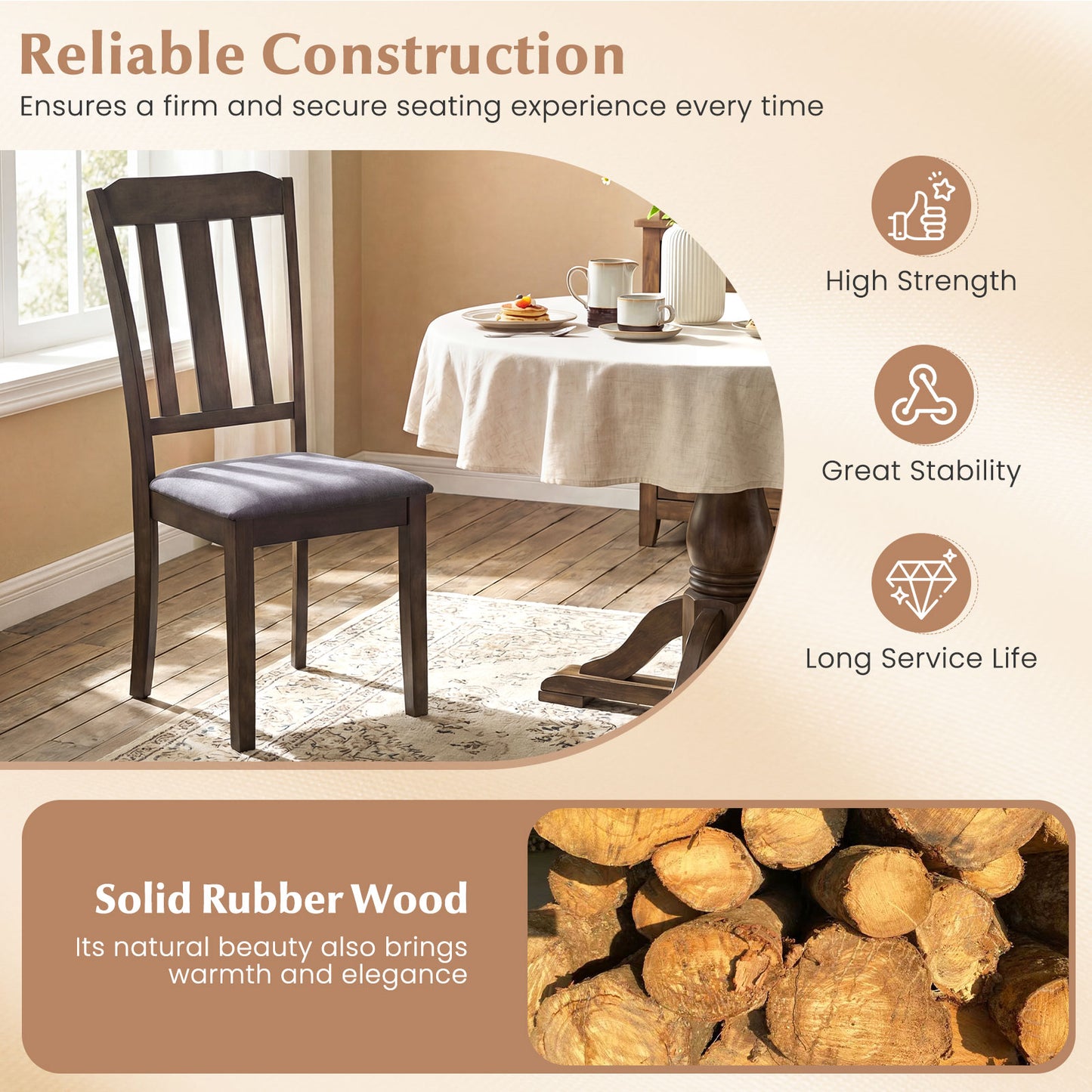 Rubber Wood Dining Chairs, Set of 2, Brown Dining Chairs at Gallery Canada