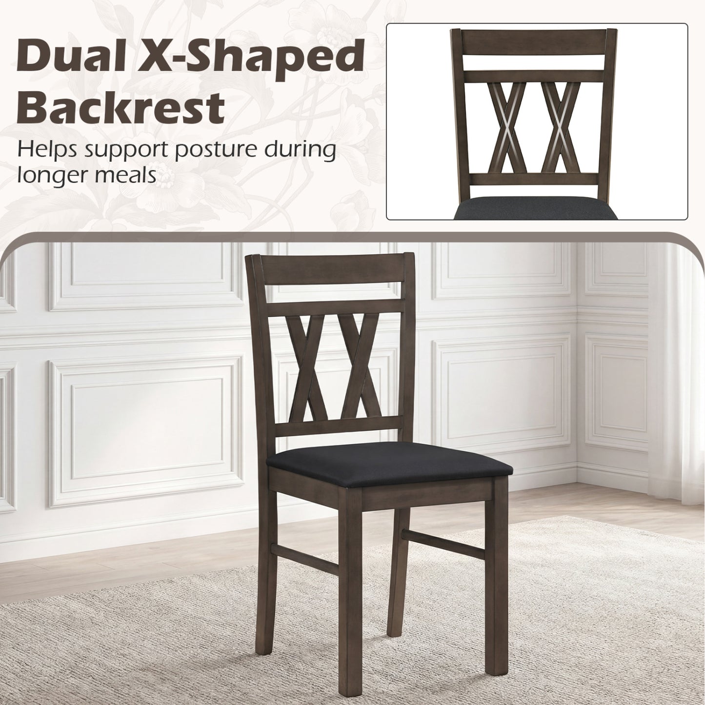 Set of 2 Modern Linen Style Upholstered Kitchen Chairs, Gray Dining Chairs at Gallery Canada