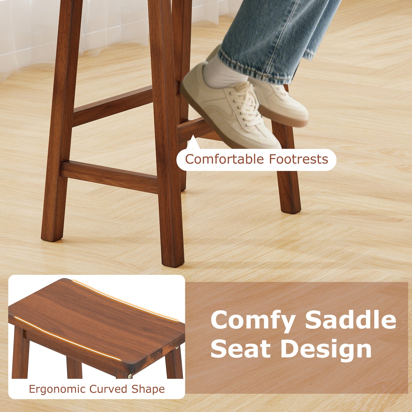 Set Of 2 Counter Height Stools, Curved Seat, Walnut Bar Stools at Gallery Canada