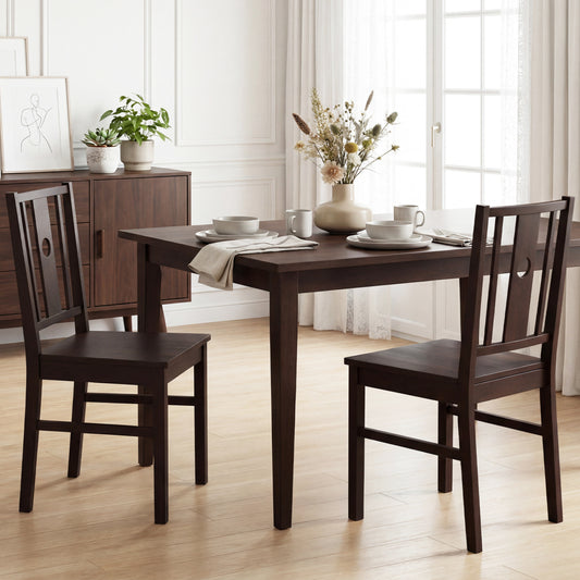 Set of 2 Solid Rubber Wood Kitchen Chairs with Slatted Curved Backrest, Coffee Dining Chairs Coffee at Gallery Canada