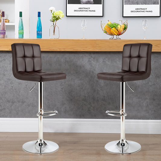 Set of 2 Square Swivel Adjustable PU Leather Bar Stools with Back and Footrest, Coffee Bar Stools Coffee at Gallery Canada