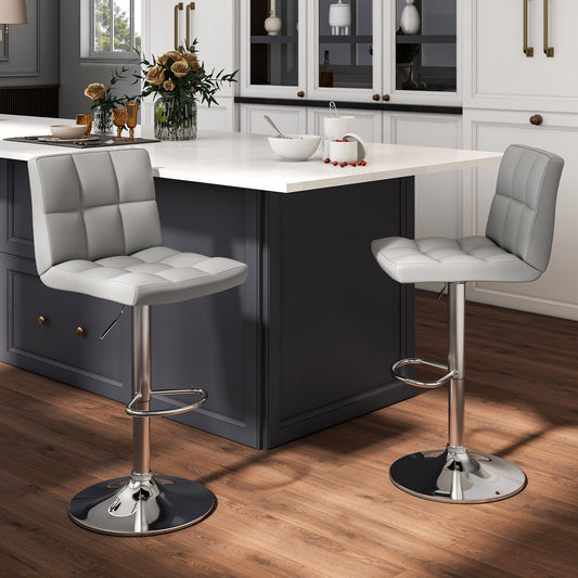 Set Of 2 Square Swivel Adjustable Bar Stools, Gray