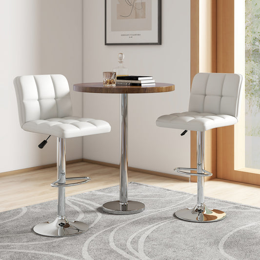 Square Swivel Adjustable PU Leather Bar Stools, Set of 2, White Bar Stools White at Gallery Canada