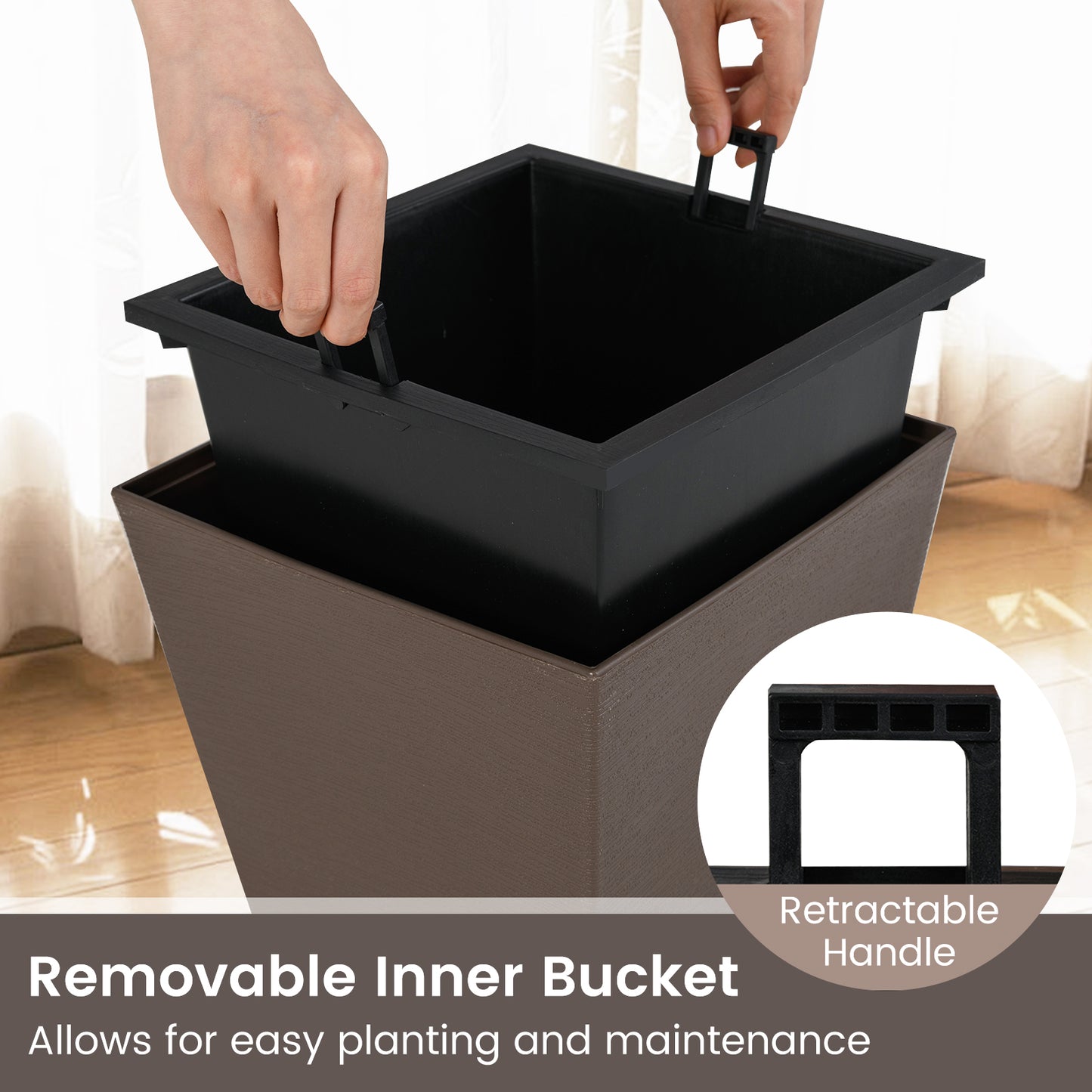Square Taper Planter Set, M, Removable Bucket, Drainage Hole, Brown Raised Garden Beds at Gallery Canada