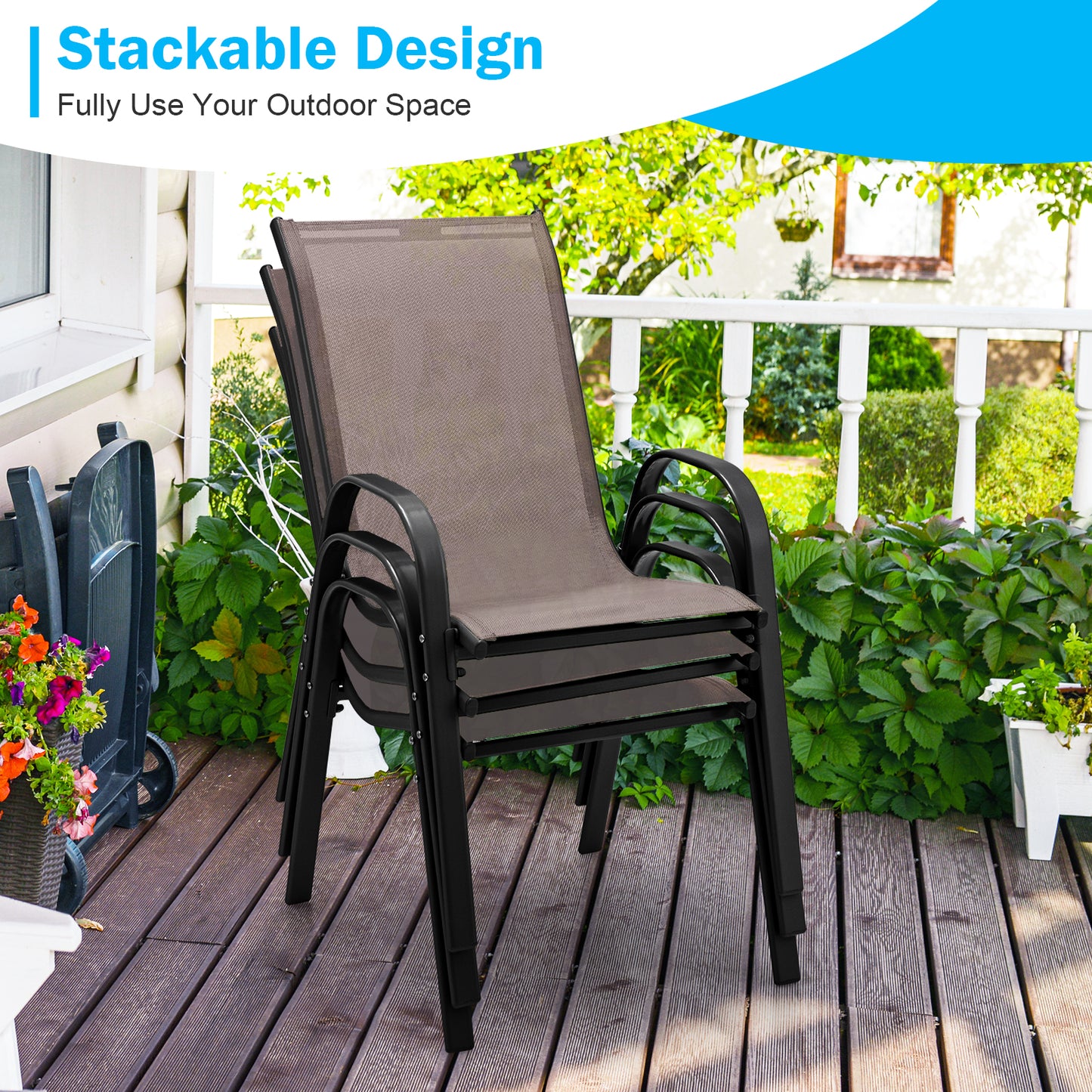 Stackable Patio Dining Chairs, Set of 2, Brown Patio Dining Chairs at Gallery Canada