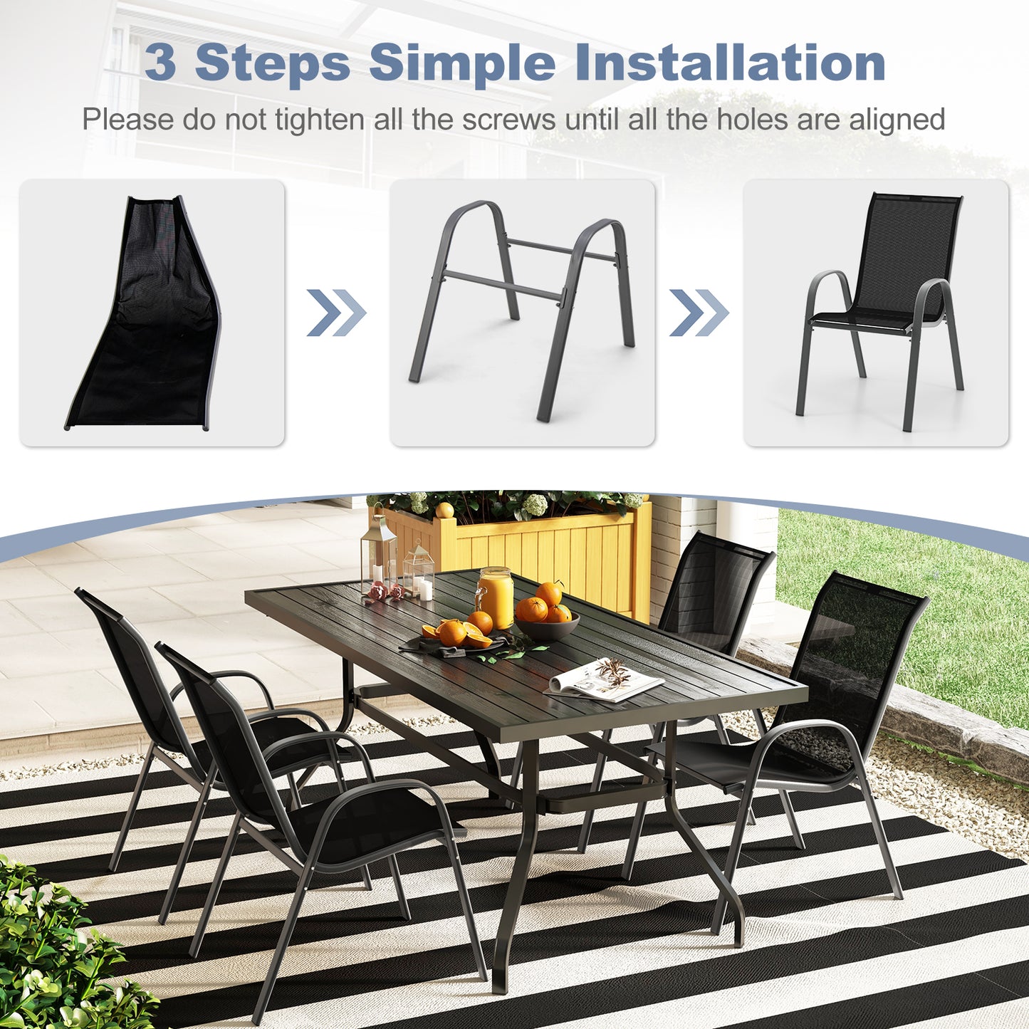 Stackable Patio Dining Chairs Set, 2 Pack, Black Patio Dining Chairs at Gallery Canada