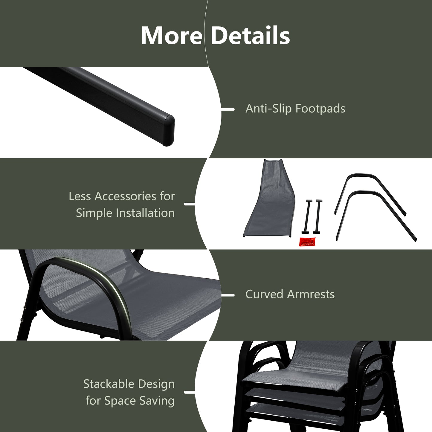 Stackable Patio Dining Chairs, Set of 2, Gray Patio Dining Chairs at Gallery Canada