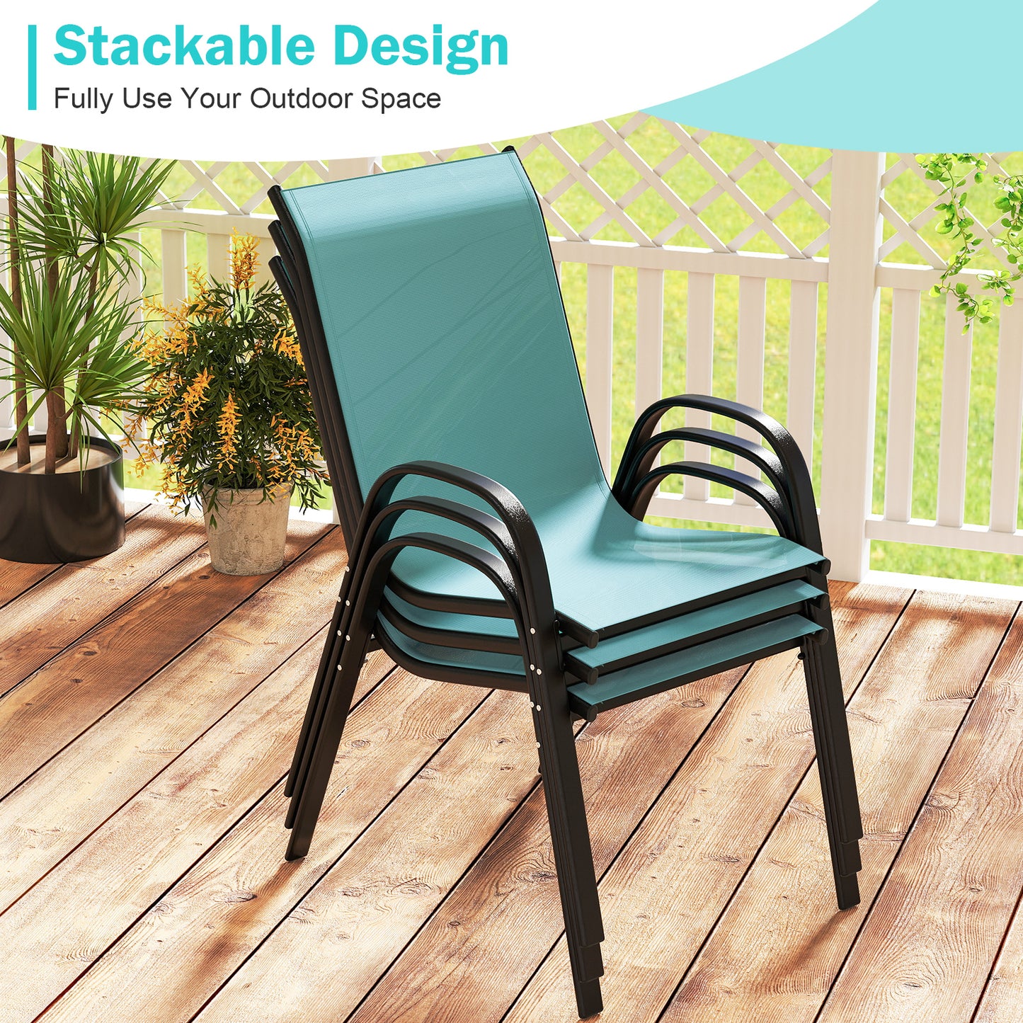 Stackable Patio Dining Chairs, Set of 2, Turquoise Patio Dining Chairs at Gallery Canada