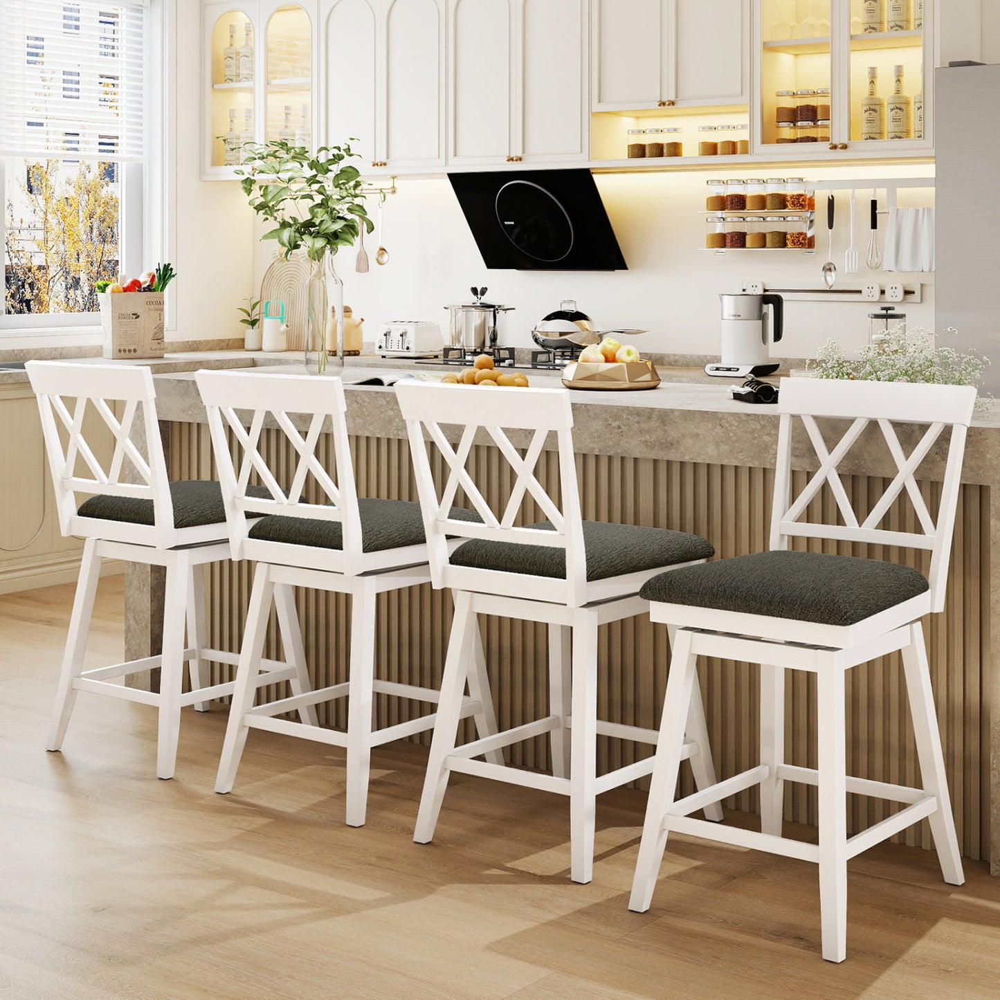 Set of 2 Swivel Bar Stools Counter Height Barstools with Backrest Upholstered Seat Cushion-24 inches Bar Stools at Gallery Canada