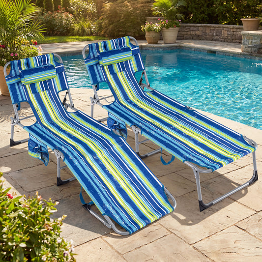 Portable Tanning Chair Set, 4-Position Adjustable Backrest, Multicolor Outdoor Chaise Lounges Multicolor at Gallery Canada
