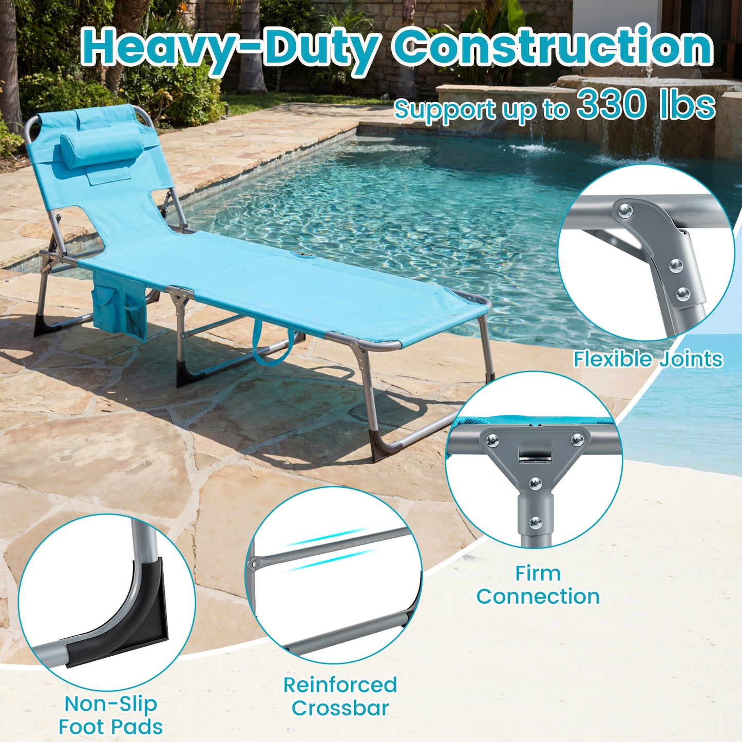 2-Pack Portable Tanning Chair, Adjustable Backrest, Turquoise Outdoor Chaise Lounges at Gallery Canada