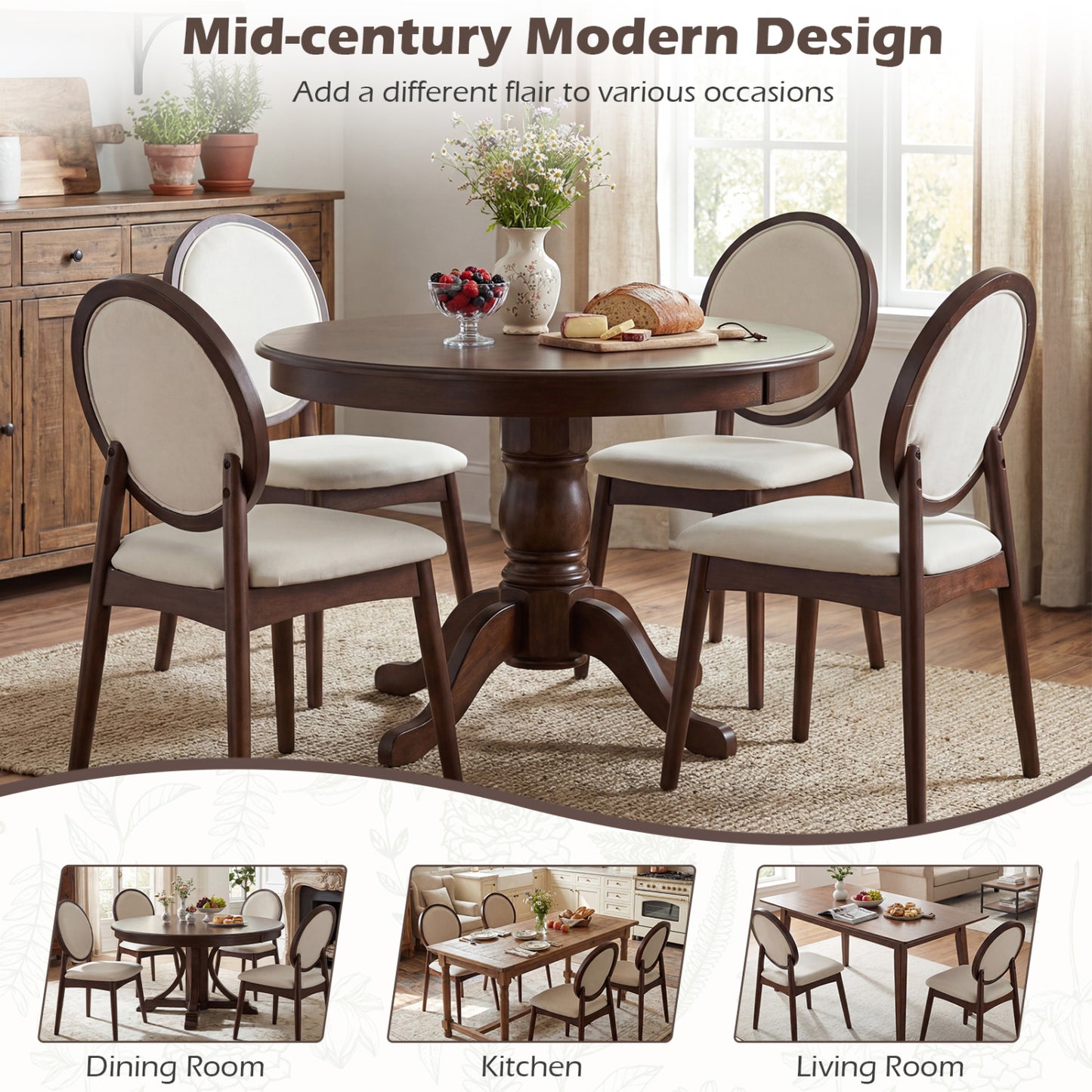Set Of 2 Upholstered Linen Kitchen Chairs, Padded Seat, Beige Dining Chairs at Gallery Canada