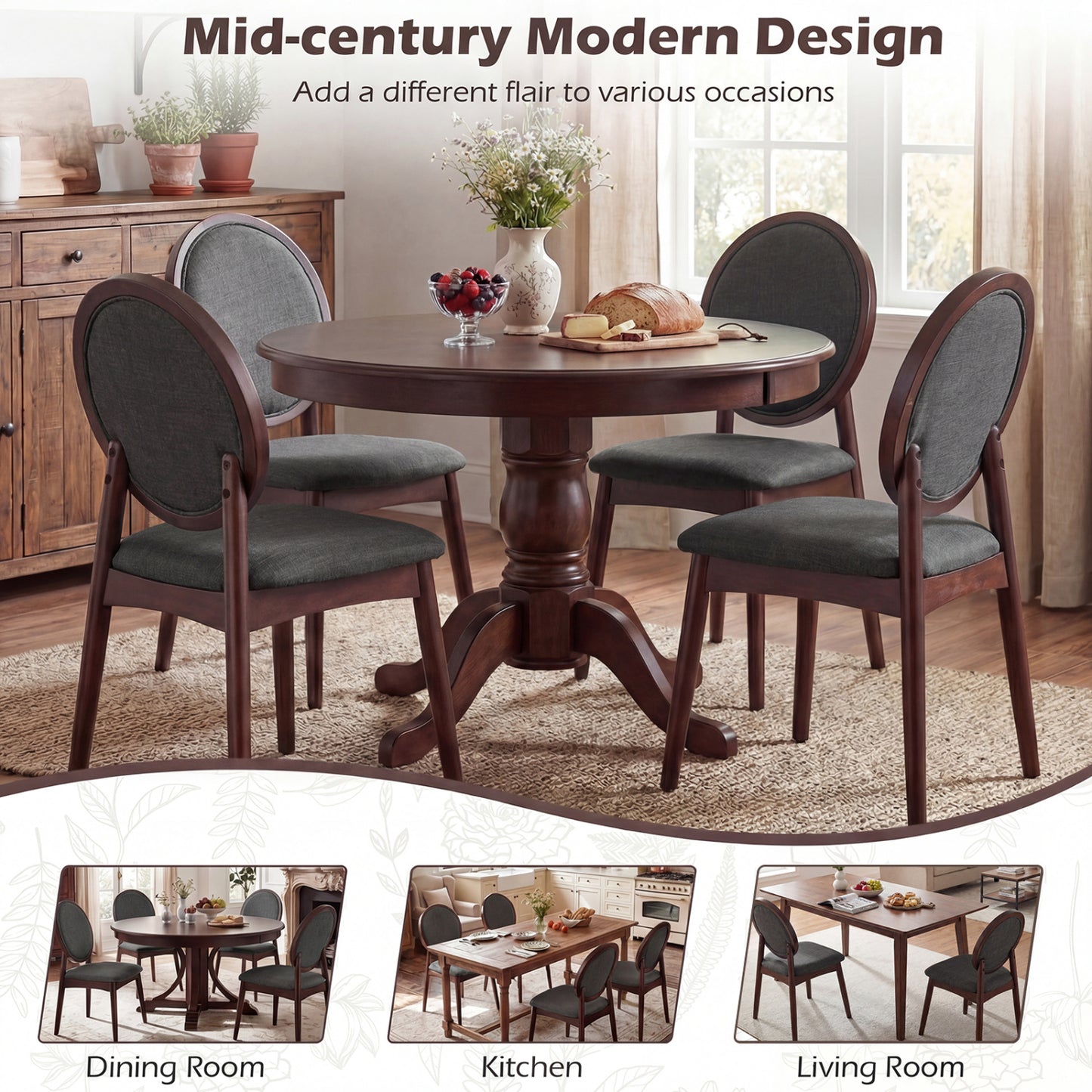 Set Of 2 Upholstered Linen Fabric Kitchen Side Chairs, Black Dining Chairs at Gallery Canada