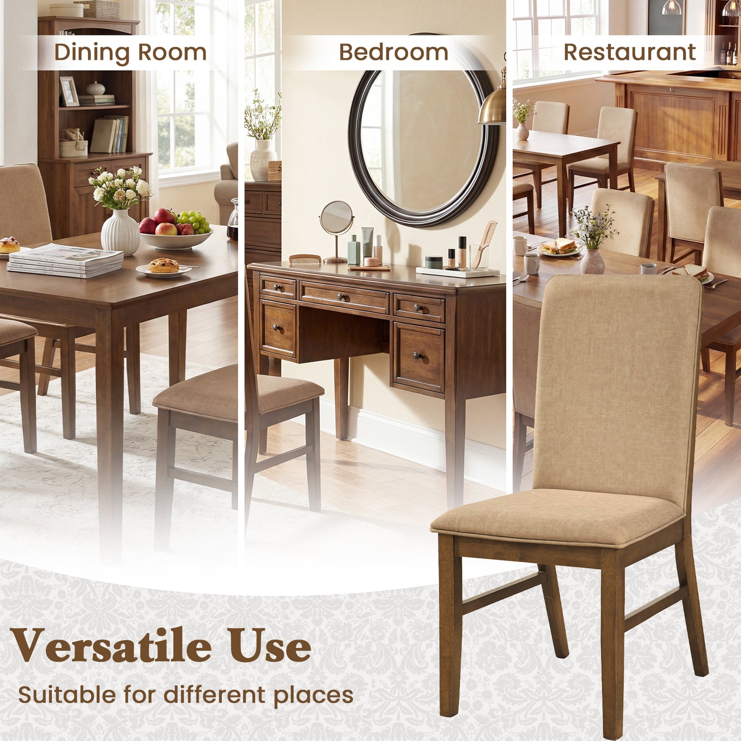 Set Of 2 Upholstered Dining Chairs, Solid Rubber Wood Legs, Brown Dining Chairs at Gallery Canada