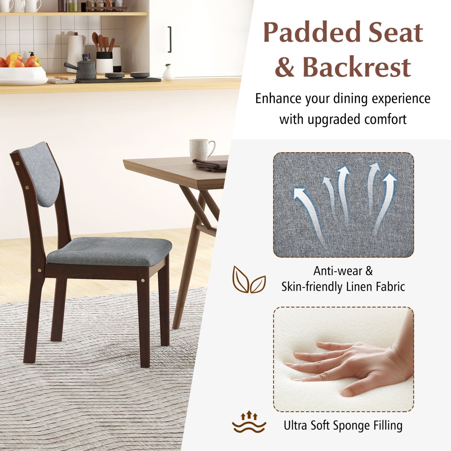 Set Of 2 Wood Kitchen Chairs, Faux Leather Upholstered Seat, Gray Dining Chairs at Gallery Canada