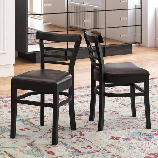 Set Of 2 Wooden Dining Chairs, Rubber Wood Legs, Black