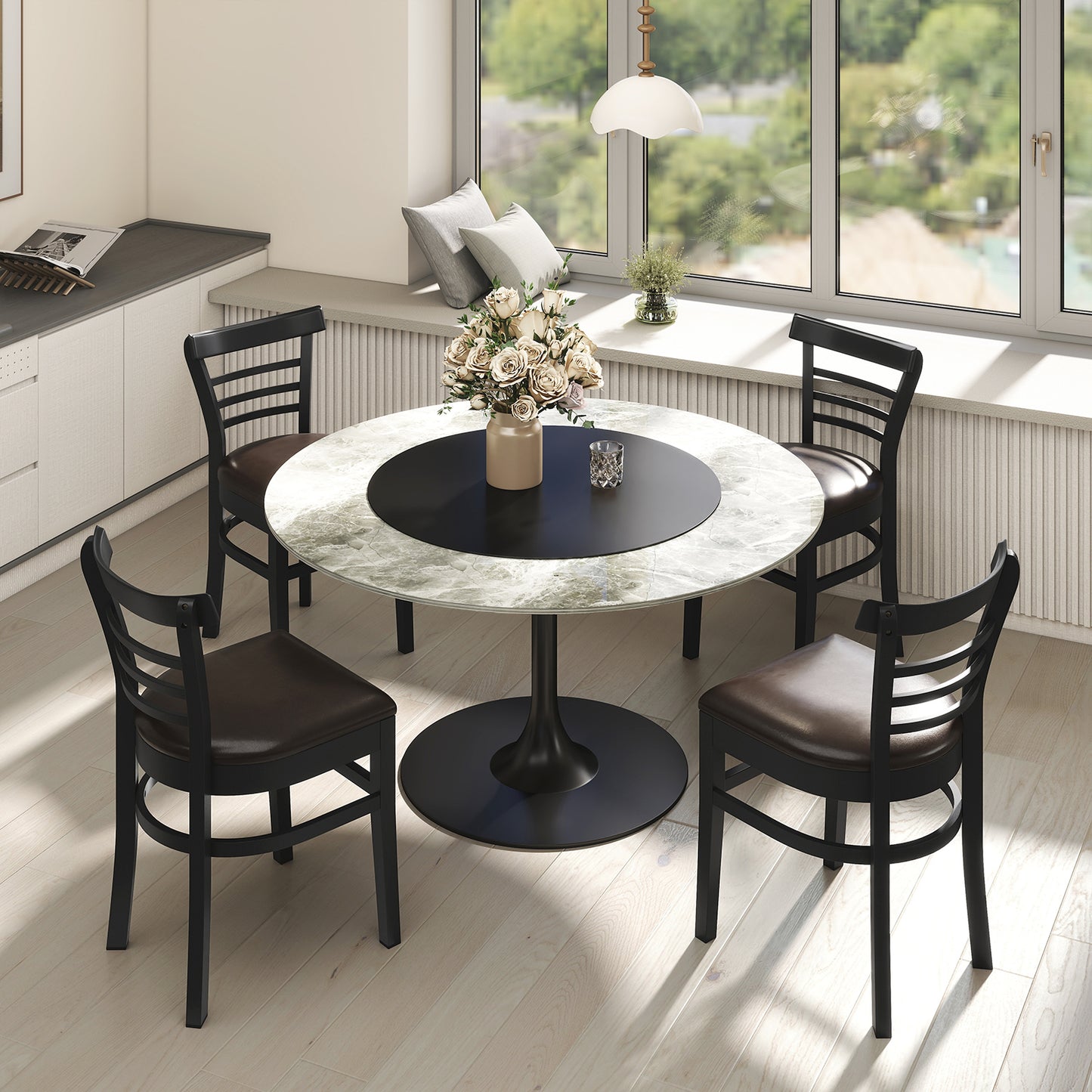 Set Of 2 Wooden Dining Chairs, Rubber Wood Legs, Black Dining Chairs at Gallery Canada