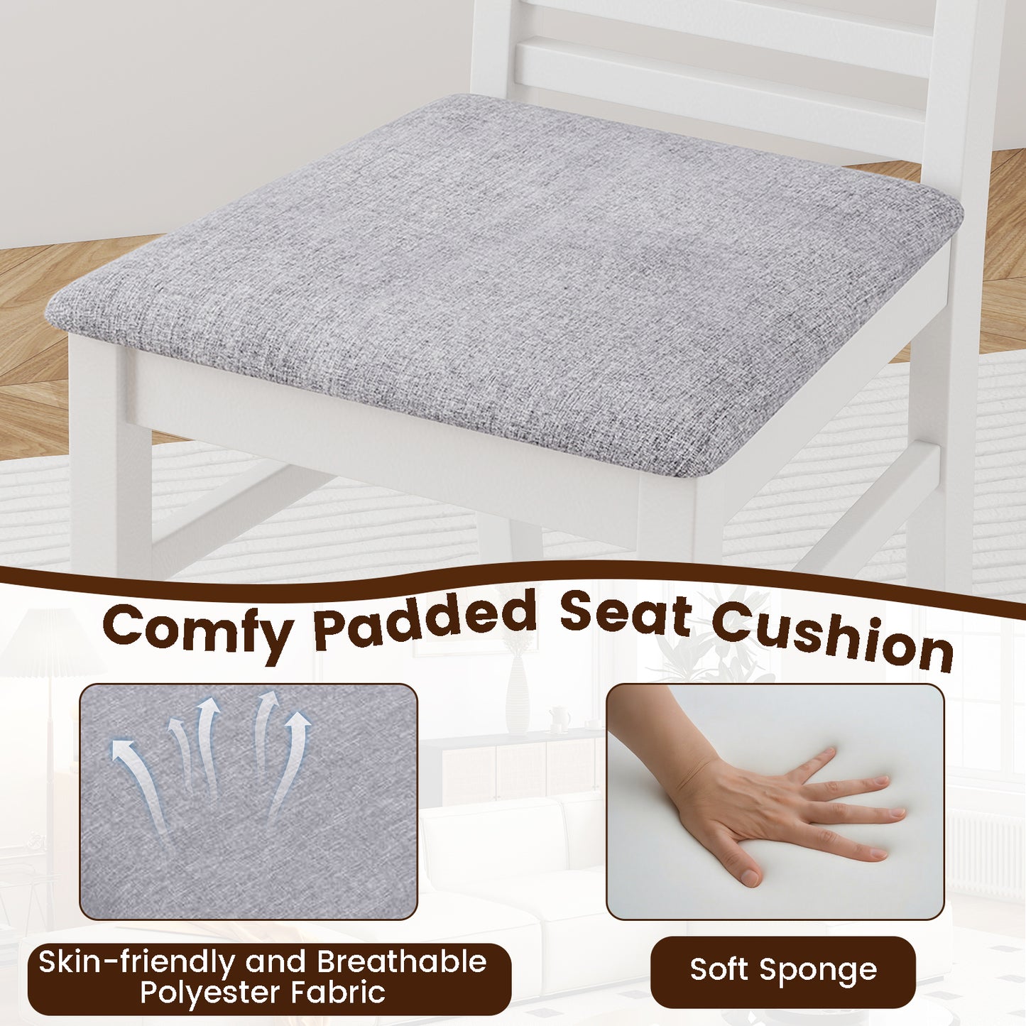 Set of 2 Wooden Dining Chair with Rubber Wood Legs for Living Room, White Dining Chairs at Gallery Canada