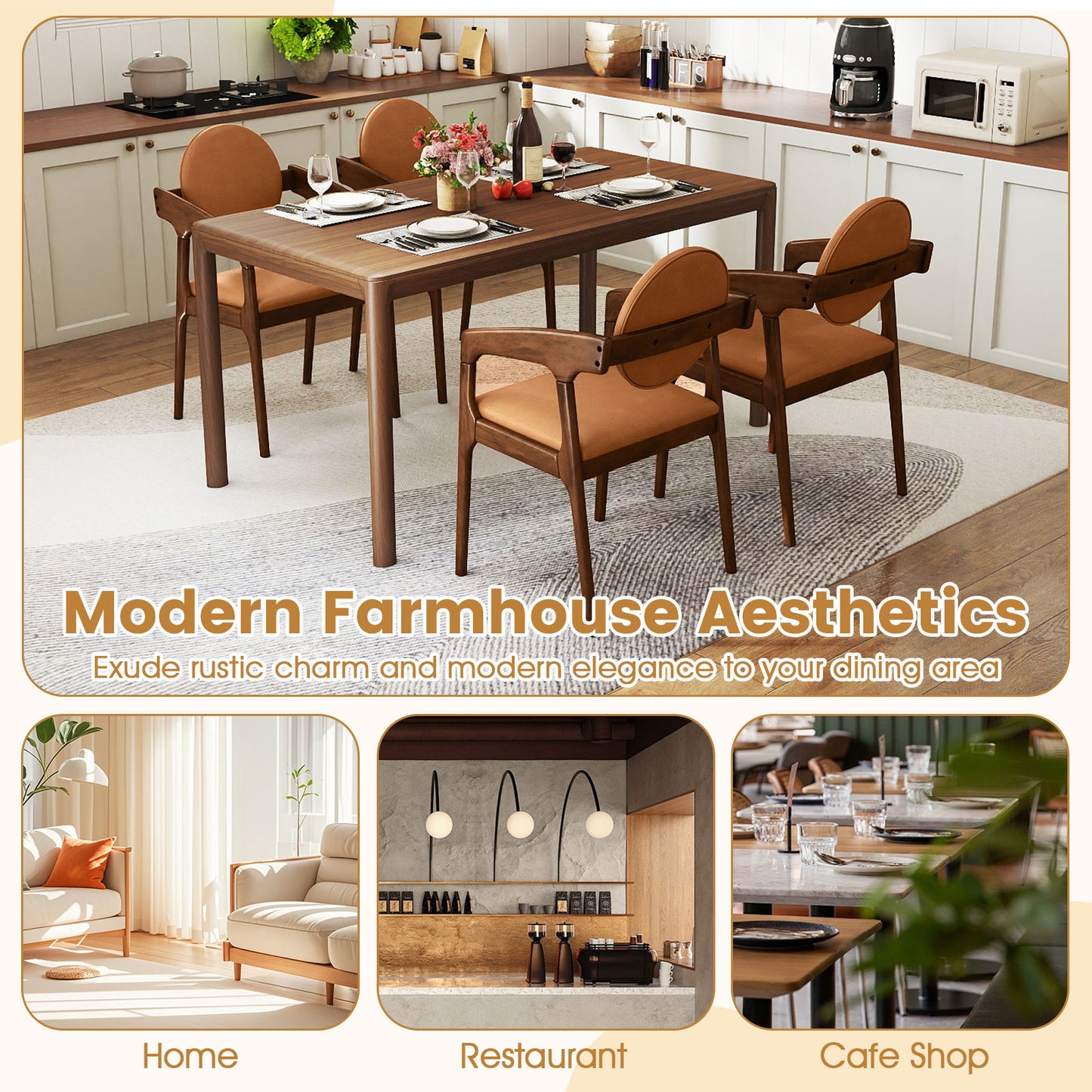 Set of 2 Wooden Dining Chairs, PU Leather Upholstered Armchairs, Brown Dining Chairs at Gallery Canada