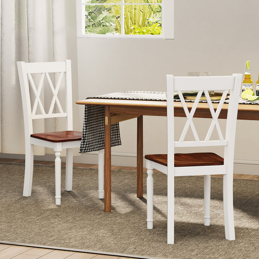Set Of 2 Wooden Farmhouse Kitchen Chairs, White