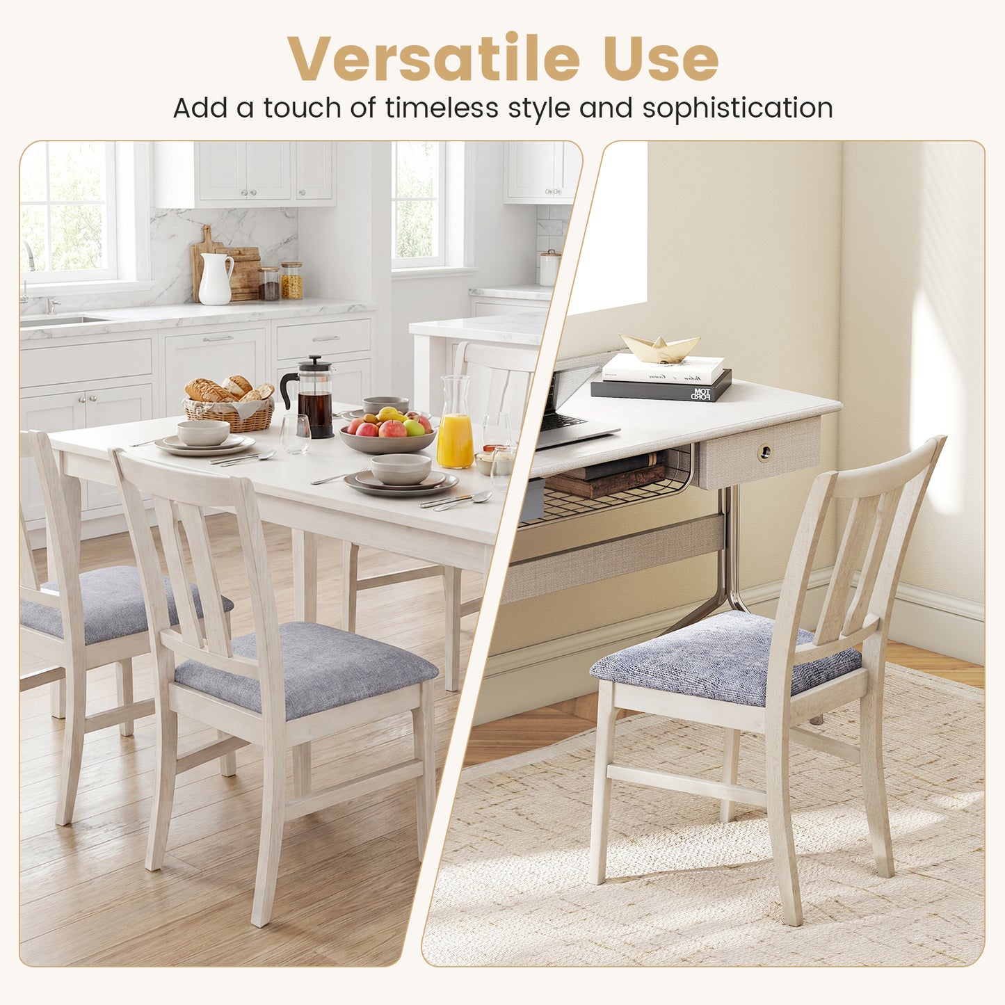 Set Of 2 Wooden Upholstered Dining Chairs, Gray Dining Chairs at Gallery Canada
