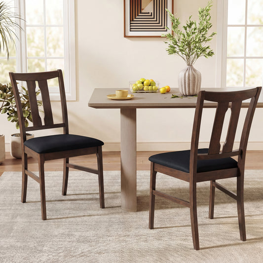 Set Of 2 Wooden Upholstered Dining Chairs, High Curved Back, Walnut Dining Chairs Walnut at Gallery Canada
