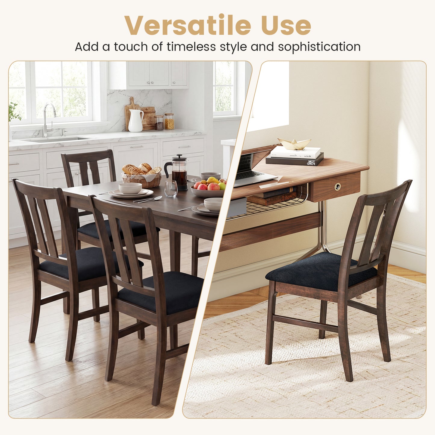 Set Of 2 Wooden Upholstered Dining Chairs, High Curved Back, Walnut Dining Chairs at Gallery Canada