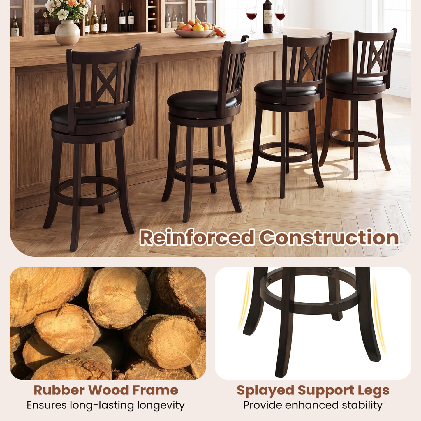 Set of 4 Swivel Bar Stools with Footrest, 26 Inches Bar Stools at Gallery Canada