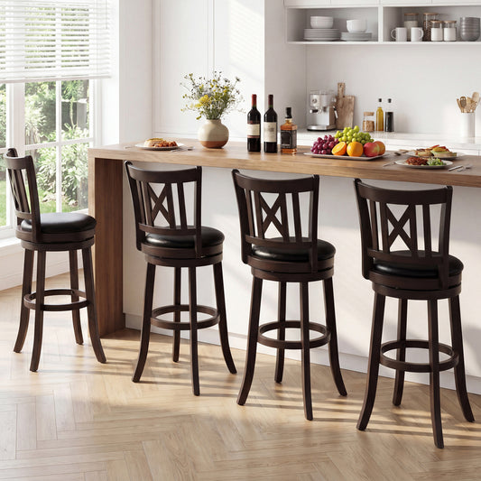 Set Of 4 Swivel Bar Stools With Hollowed Backrest, 30 Inches Bar Stools Dark Chocolate at Gallery Canada