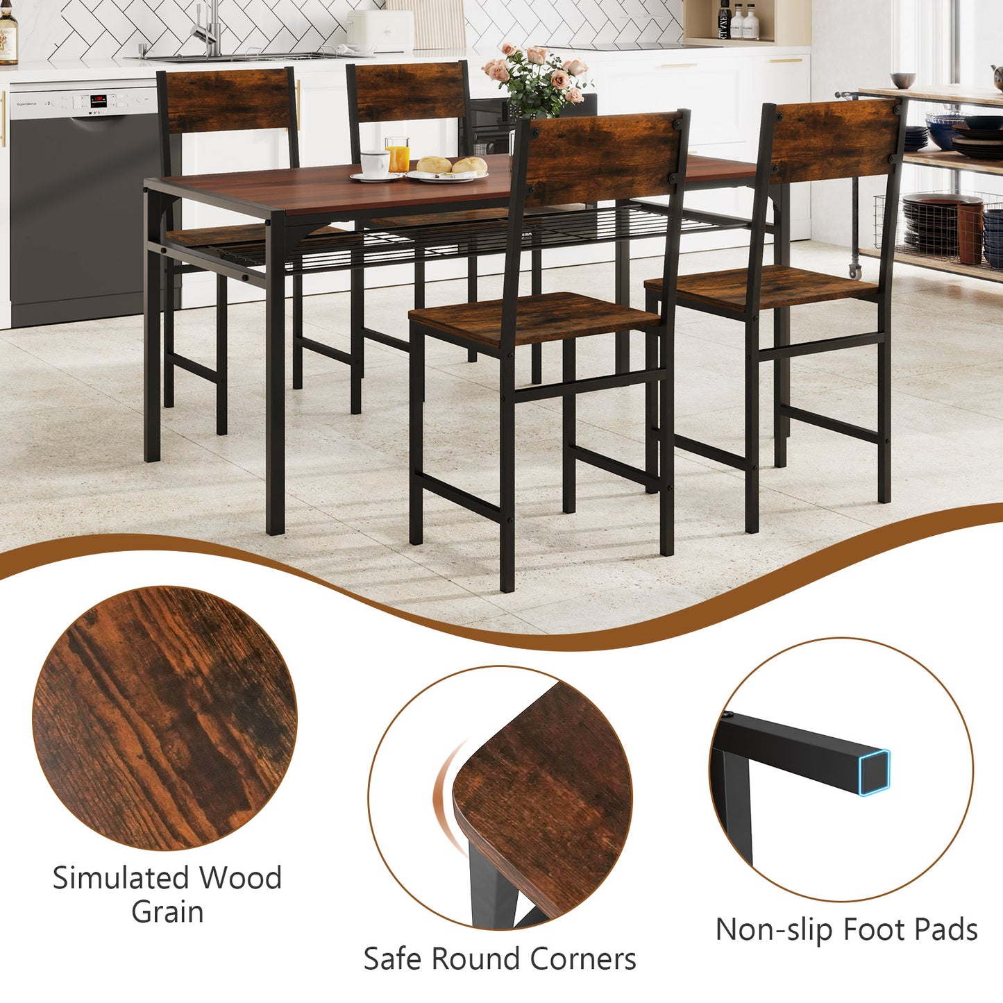 Set of 4 Dining Chairs, Metal Legs, Slanted Back, Brown Dining Chairs at Gallery Canada