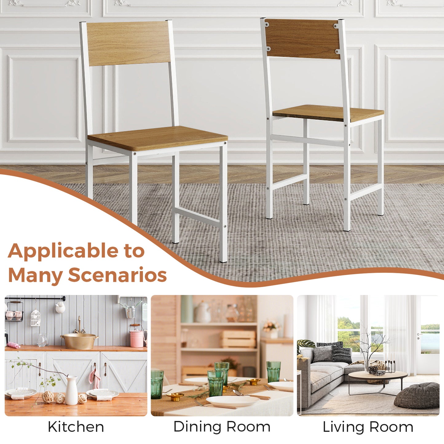 Set of 4 Dining Chairs with Metal Legs and Slanted Back, Natural Dining Chairs at Gallery Canada