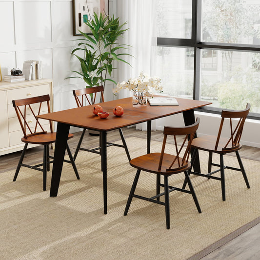 Set of 4 Dining Chairs with Rubber Wood Frame and Curved Cross Back, Dark Brown