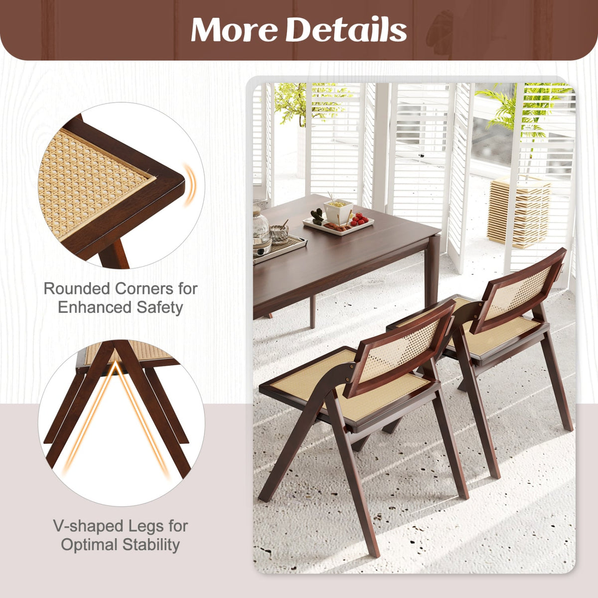 4 Foldable Dining Chairs, Woven Rattan Backrest, Brown Dining Chairs at Gallery Canada