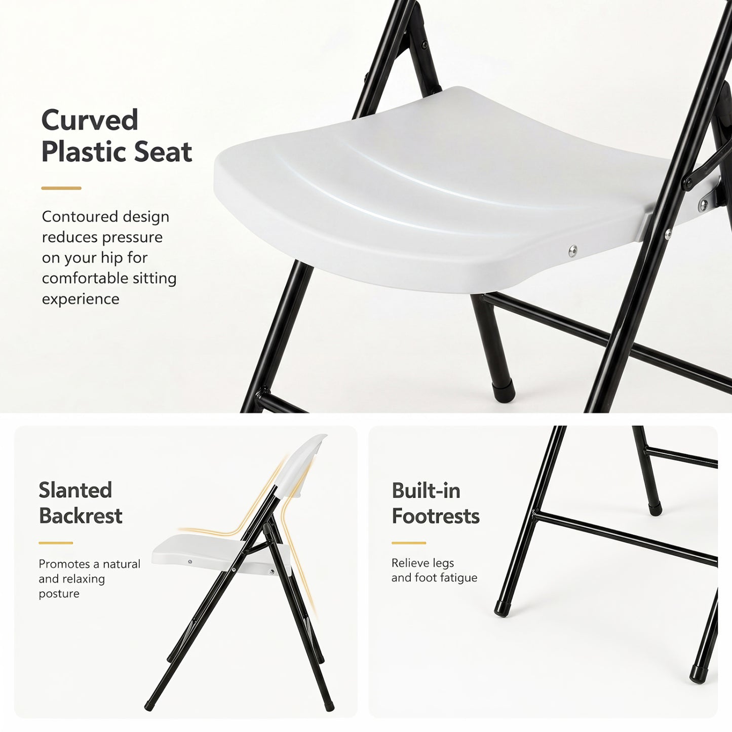 Lot de 4 chaises pliantes en plastique, blanc