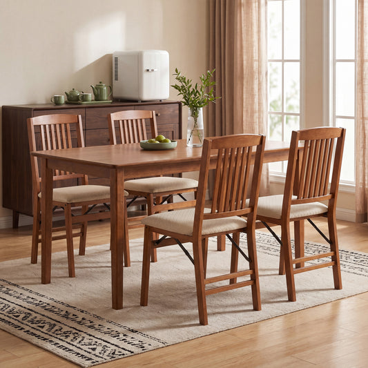 Set Of 4 Foldable Upholstered Kitchen Chairs Dining Chairs Beige at Gallery Canada