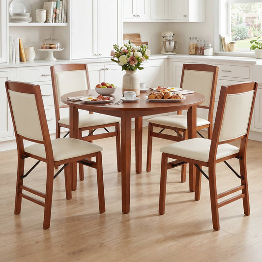 Set Of 4 Folding Dining Chairs, Padded Seat, High Backrest, Walnut Dining Chairs Walnut at Gallery Canada
