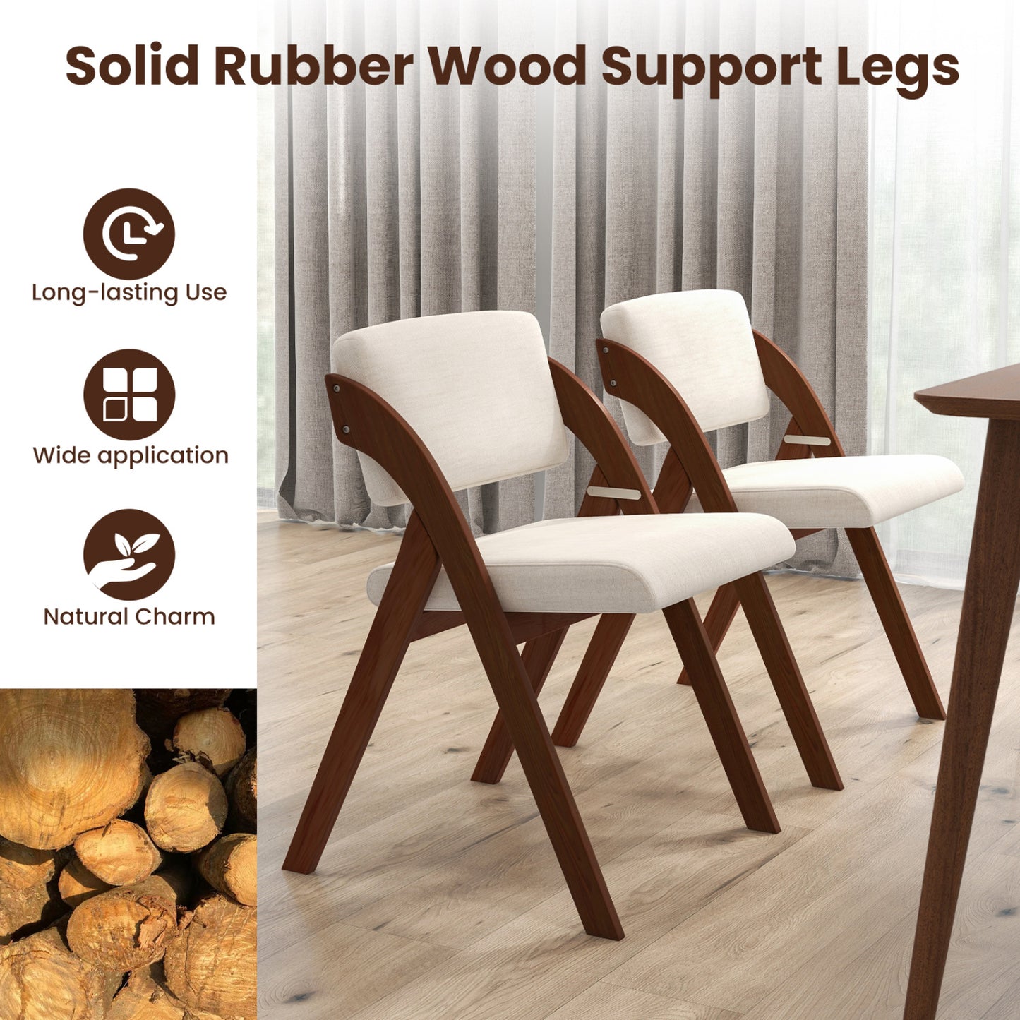 4 Folding Dining Chairs, Rubber Wood Legs, Walnut Dining Chairs at Gallery Canada